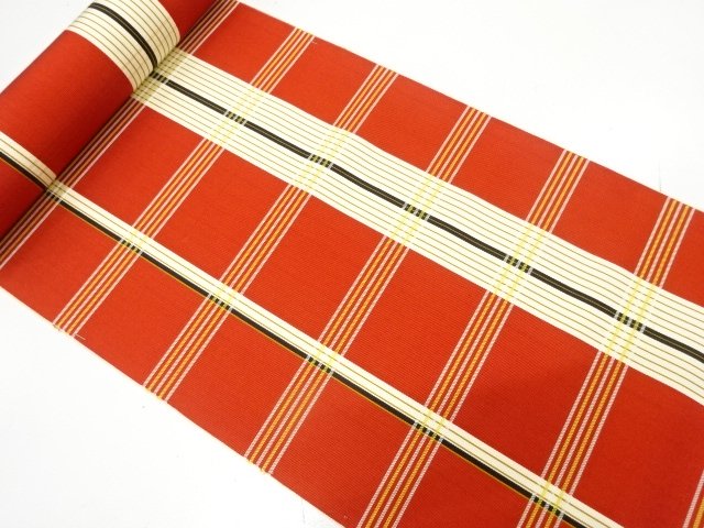 JAPANESE KIMONO / ANTIQUE BOLT FOR HASSUN OBI / WOVEN GRID